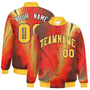 Custom Gold Varsity Full-Snap Feather Fluid Pattern Letterman Baseball Jacket