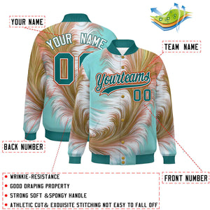 Custom Aqua Varsity Full-Snap Feather Fluid Pattern Letterman Baseball Jacket