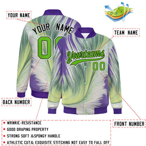 Custom Purple Varsity Full-Snap Feather Fluid Pattern Letterman Baseball Jacket