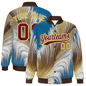 Custom Brown Varsity Full-Snap Feather Fluid Pattern Letterman Baseball Jacket