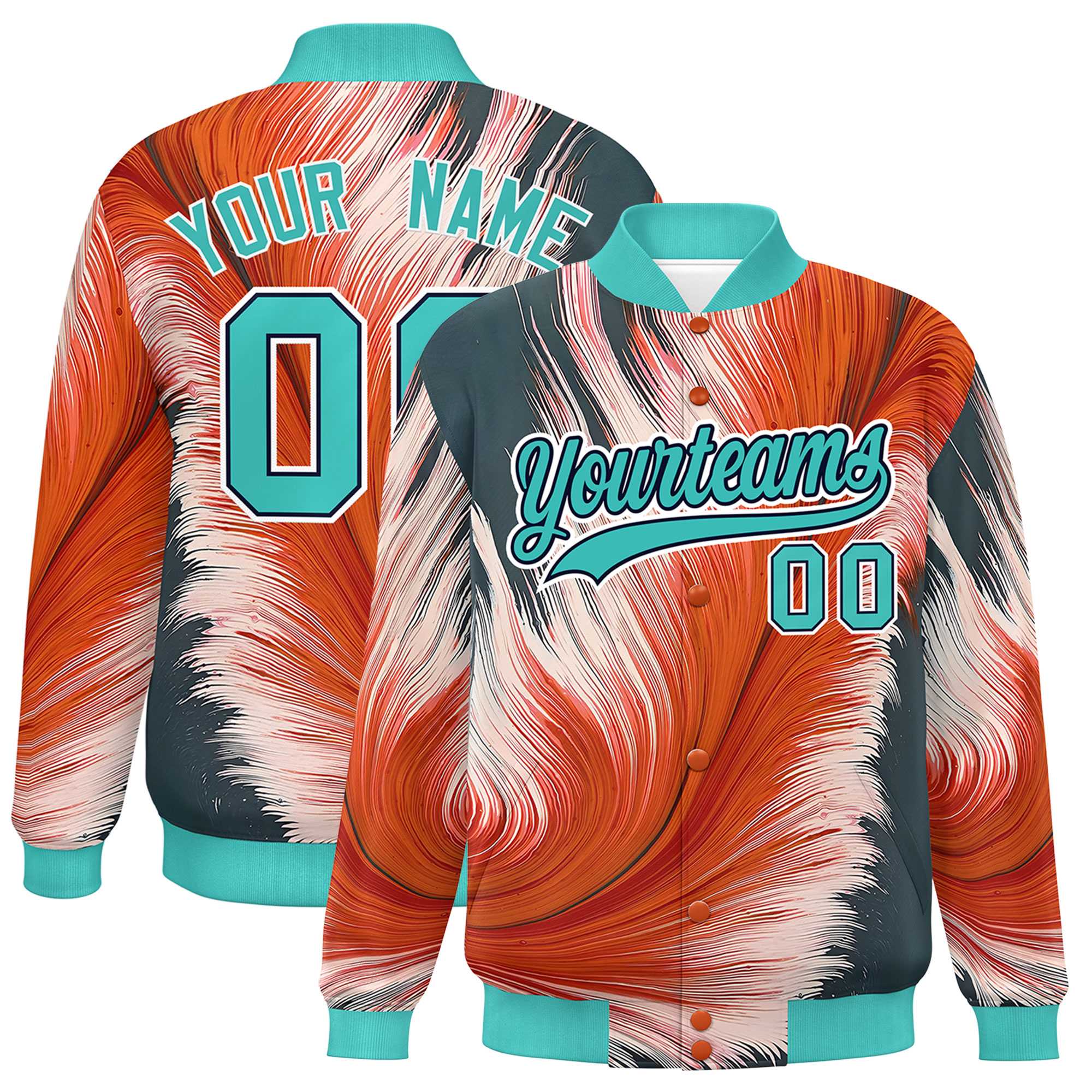 Custom Bright Green Varsity Full-Snap Feather Fluid Pattern Letterman Baseball Jacket