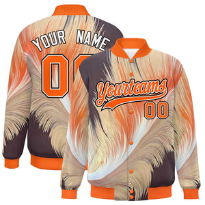 Custom Orange Varsity Full-Snap Feather Fluid Pattern Letterman Baseball Jacket