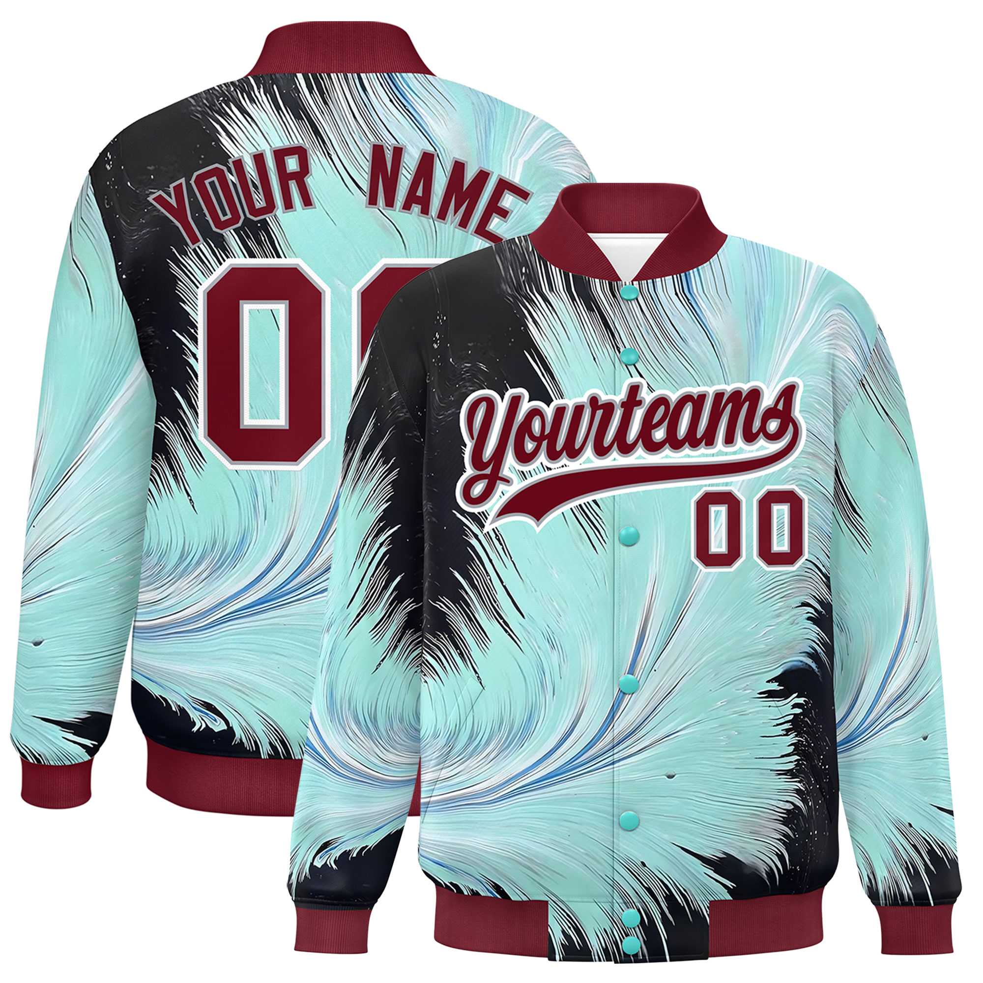 Custom Crimson Varsity Full-Snap Feather Fluid Pattern Letterman Baseball Jacket