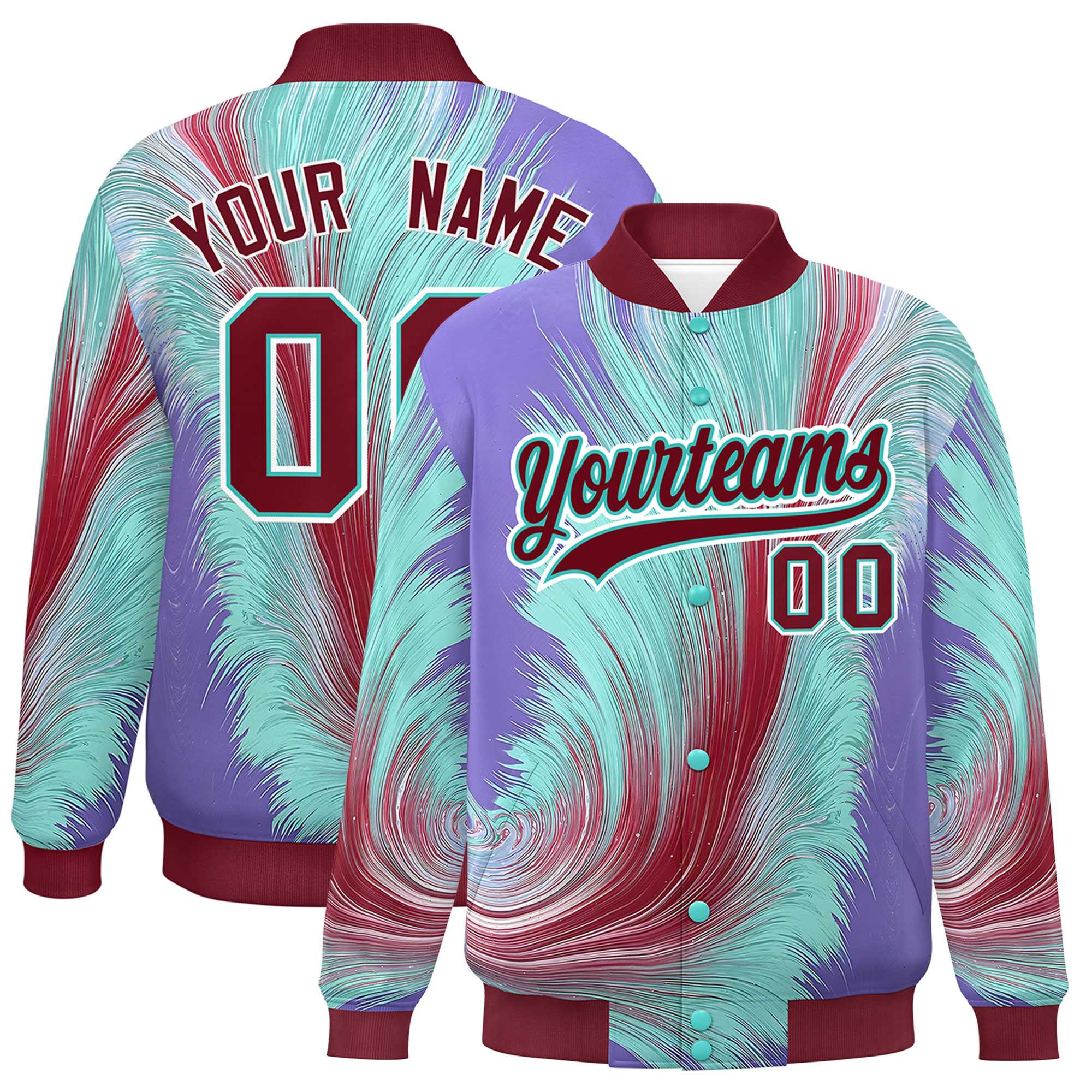 Custom Crimson Varsity Full-Snap Feather Fluid Pattern Letterman Baseball Jacket