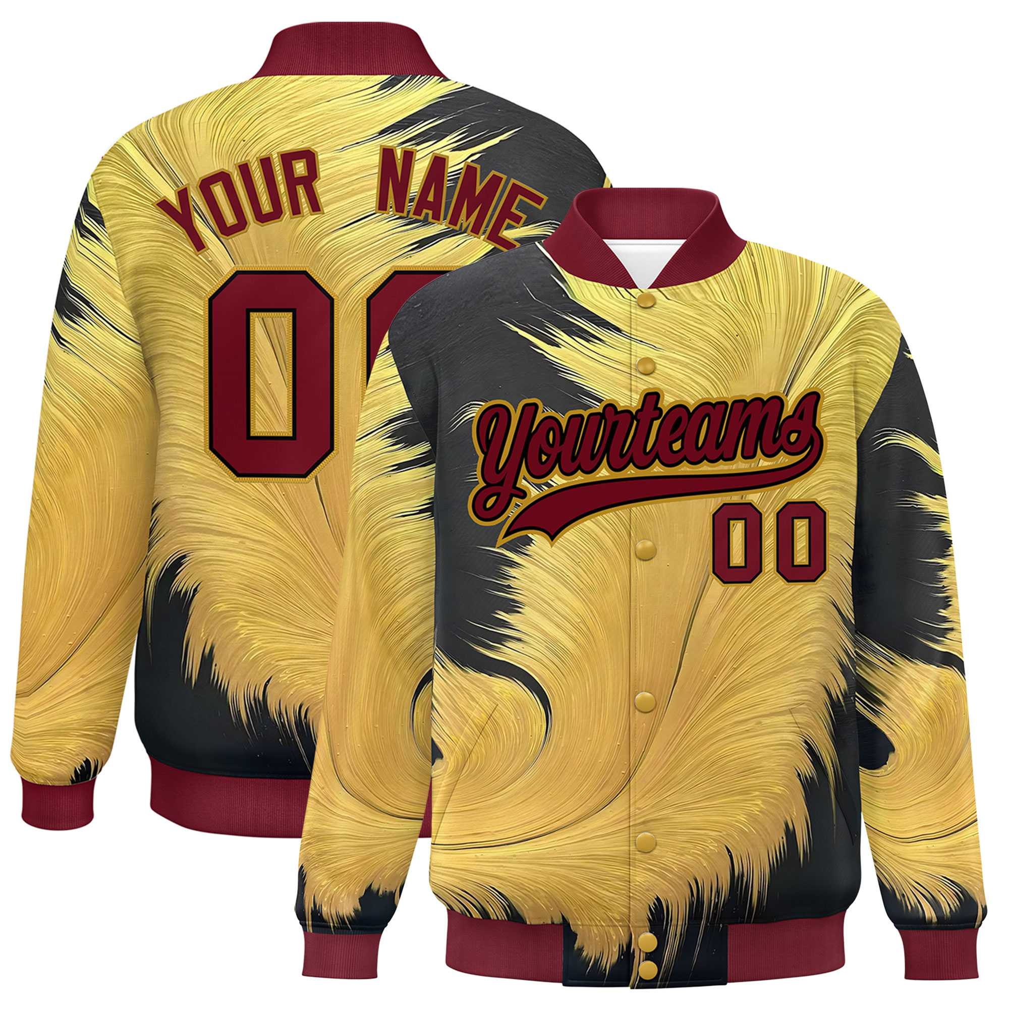 Custom Crimson Varsity Full-Snap Feather Fluid Pattern Letterman Baseball Jacket