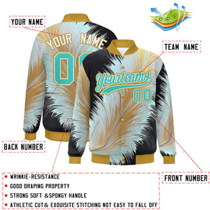 Custom Old Gold Varsity Full-Snap Feather Fluid Pattern Letterman Baseball Jacket