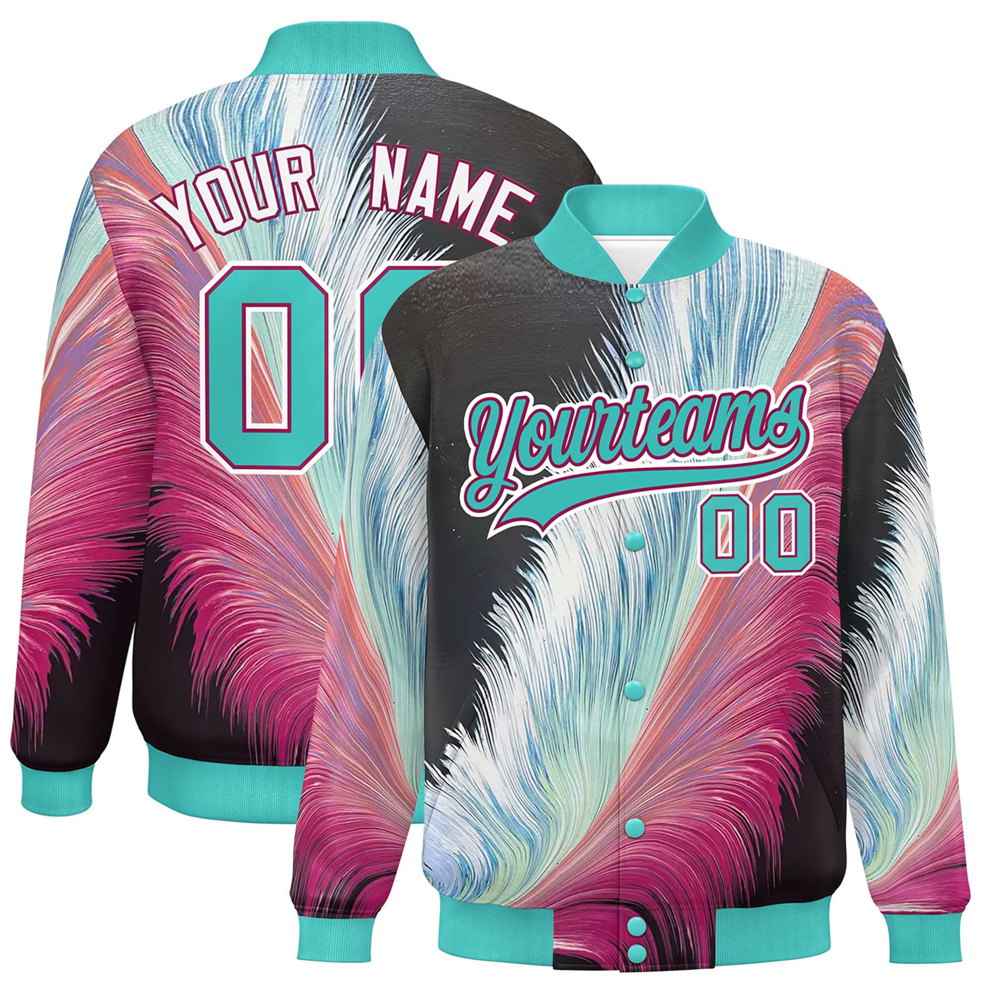 Custom Bright Green Varsity Full-Snap Feather Fluid Pattern Letterman Baseball Jacket