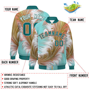 Custom Aqua Varsity Full-Snap Feather Fluid Pattern Letterman Baseball Jacket