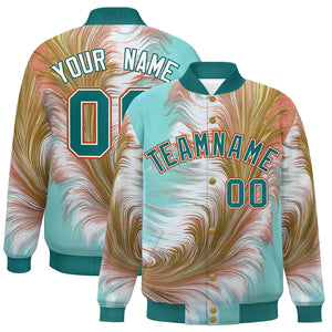 Custom Aqua Varsity Full-Snap Feather Fluid Pattern Letterman Baseball Jacket