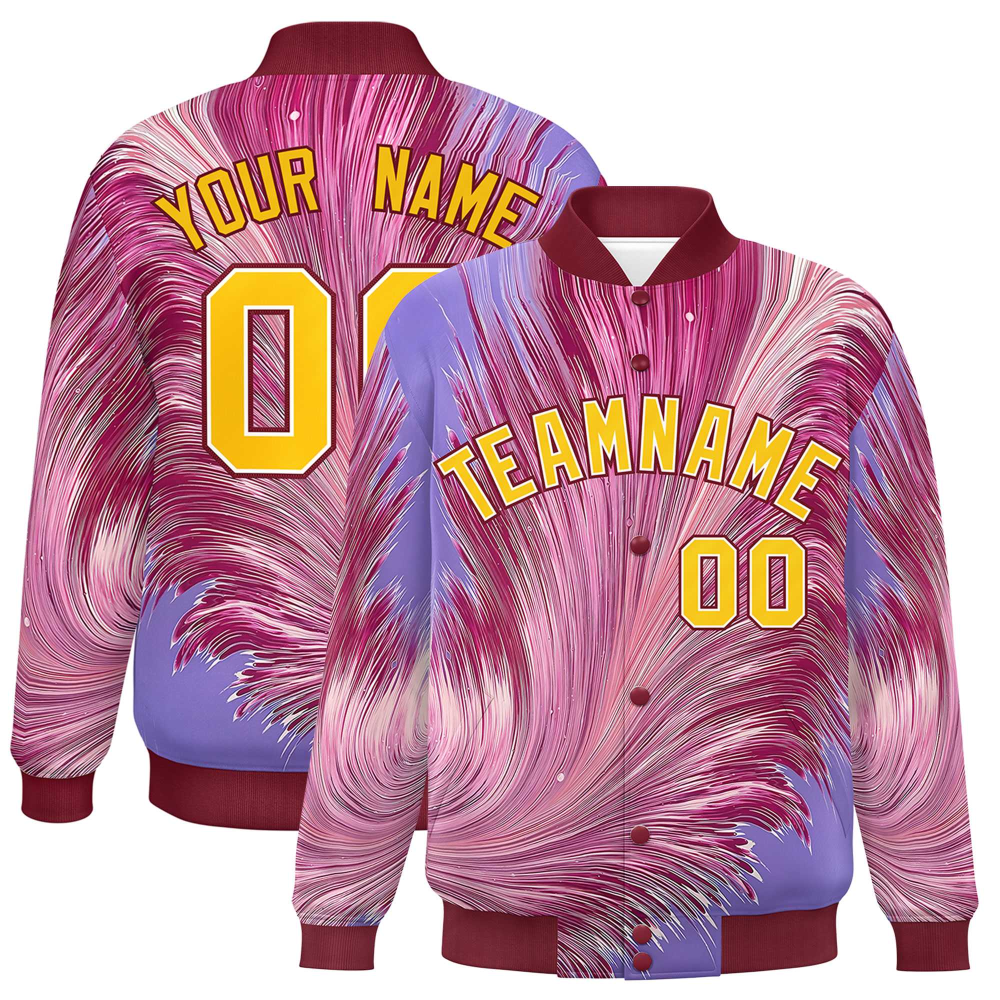 Custom Crimson Varsity Full-Snap Feather Fluid Pattern Letterman Baseball Jacket