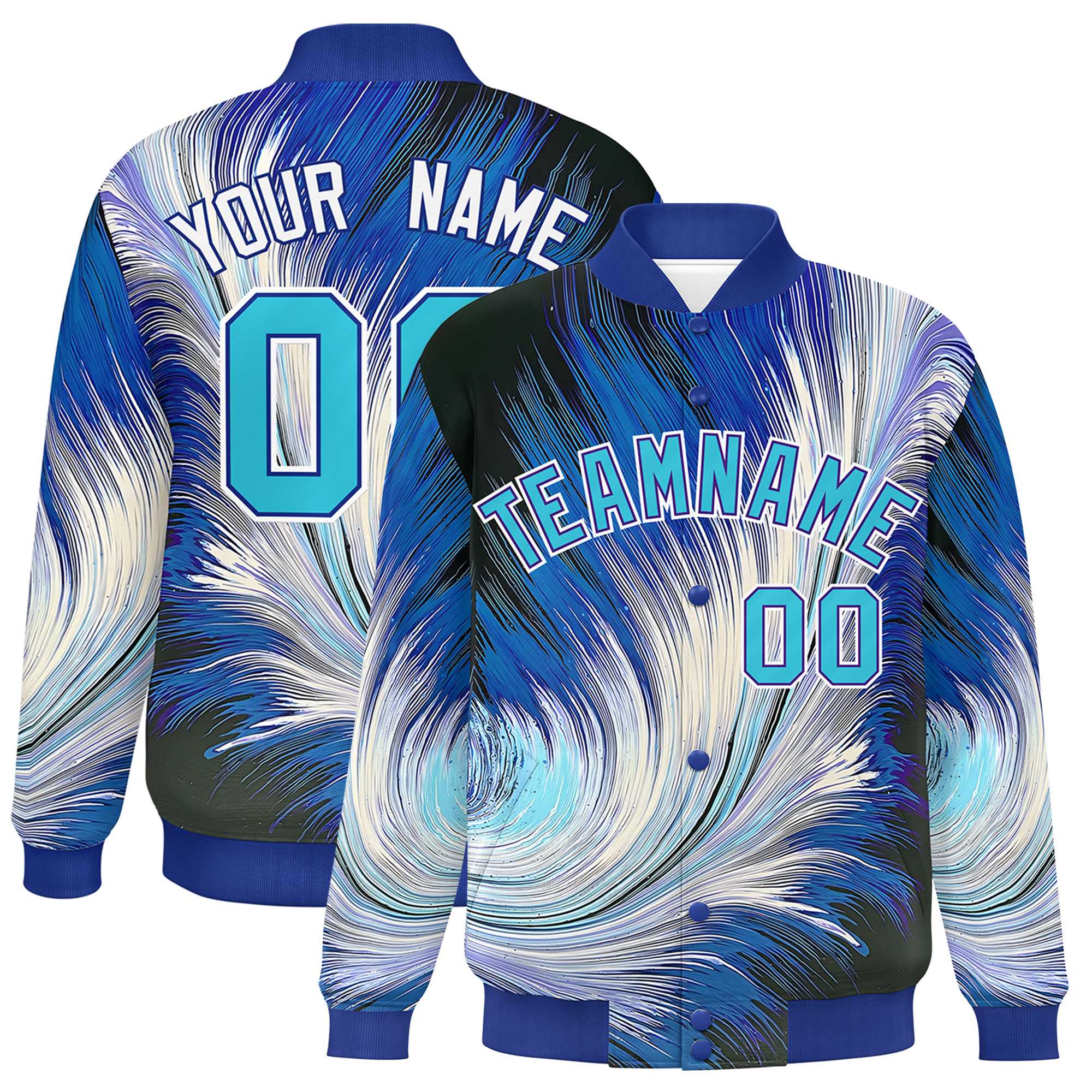 Custom Royal Varsity Full-Snap Feather Fluid Pattern Letterman Baseball Jacket