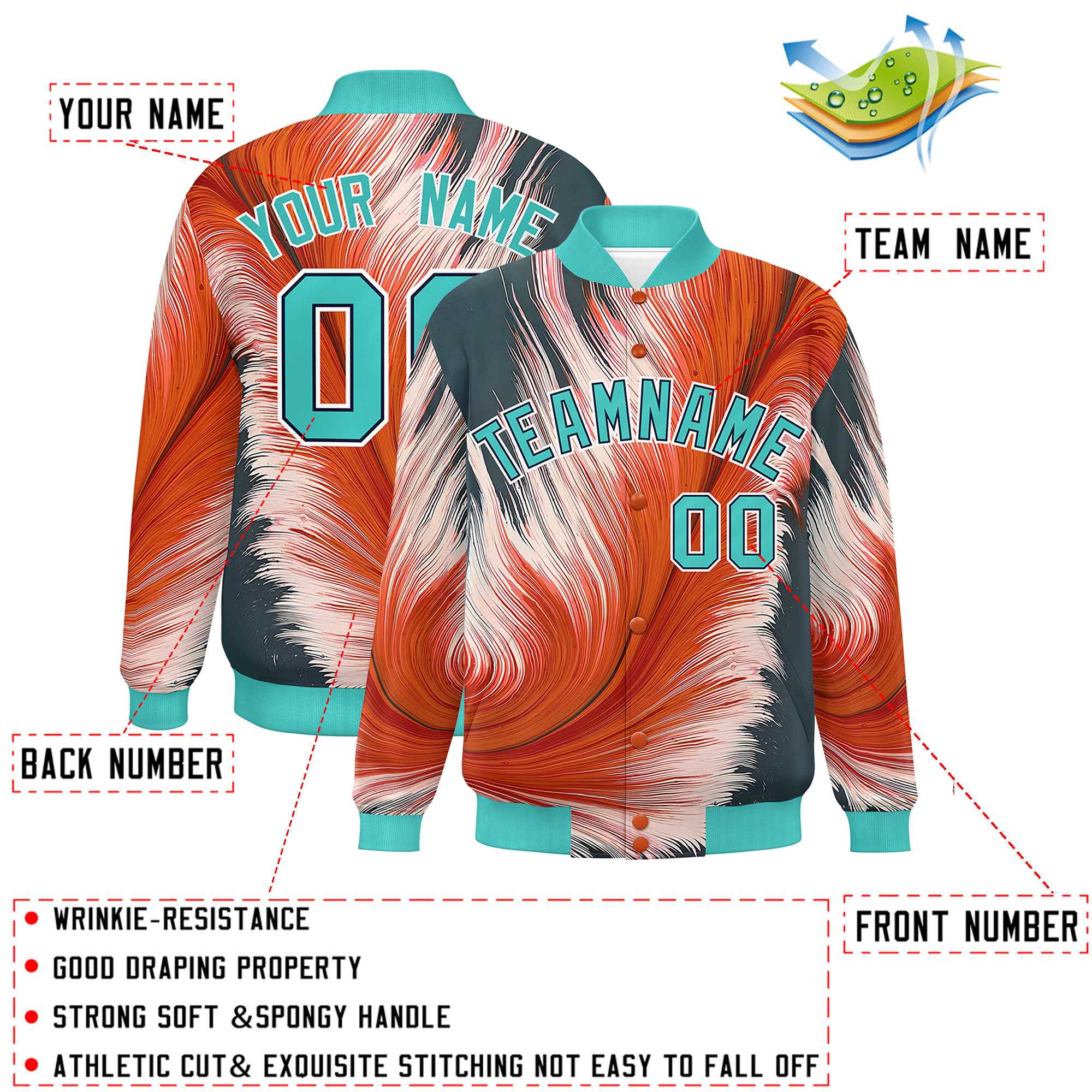 Custom Bright Green Varsity Full-Snap Feather Fluid Pattern Letterman Baseball Jacket