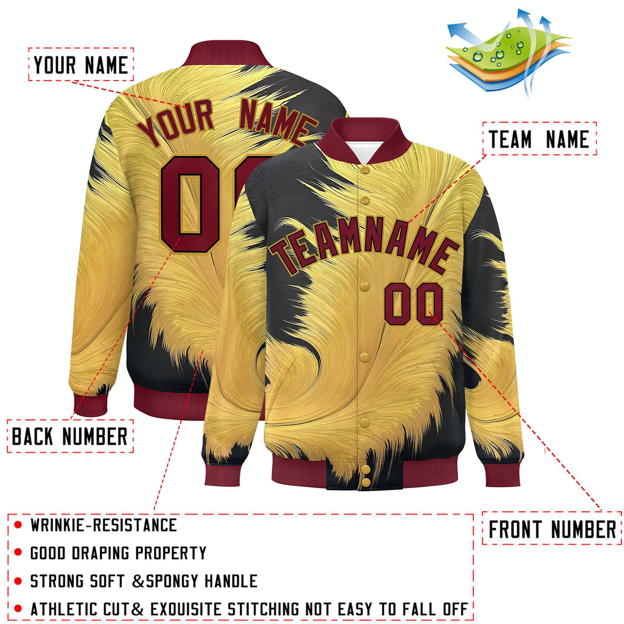 Custom Crimson Varsity Full-Snap Feather Fluid Pattern Letterman Baseball Jacket