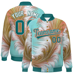 Custom Aqua Varsity Full-Snap Feather Fluid Pattern Letterman Baseball Jacket