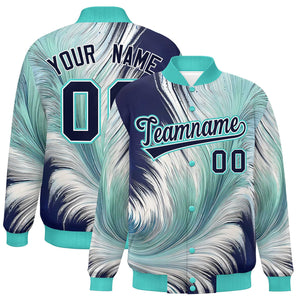 Custom Bright Green Varsity Full-Snap Feather Fluid Pattern Letterman Baseball Jacket