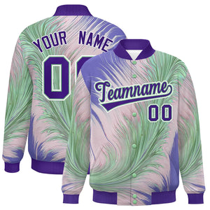 Custom Purple Varsity Full-Snap Feather Fluid Pattern Letterman Baseball Jacket