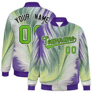 Custom Purple Varsity Full-Snap Feather Fluid Pattern Letterman Baseball Jacket