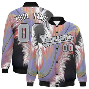 Custom Black Varsity Full-Snap Feather Fluid Pattern Letterman Baseball Jacket