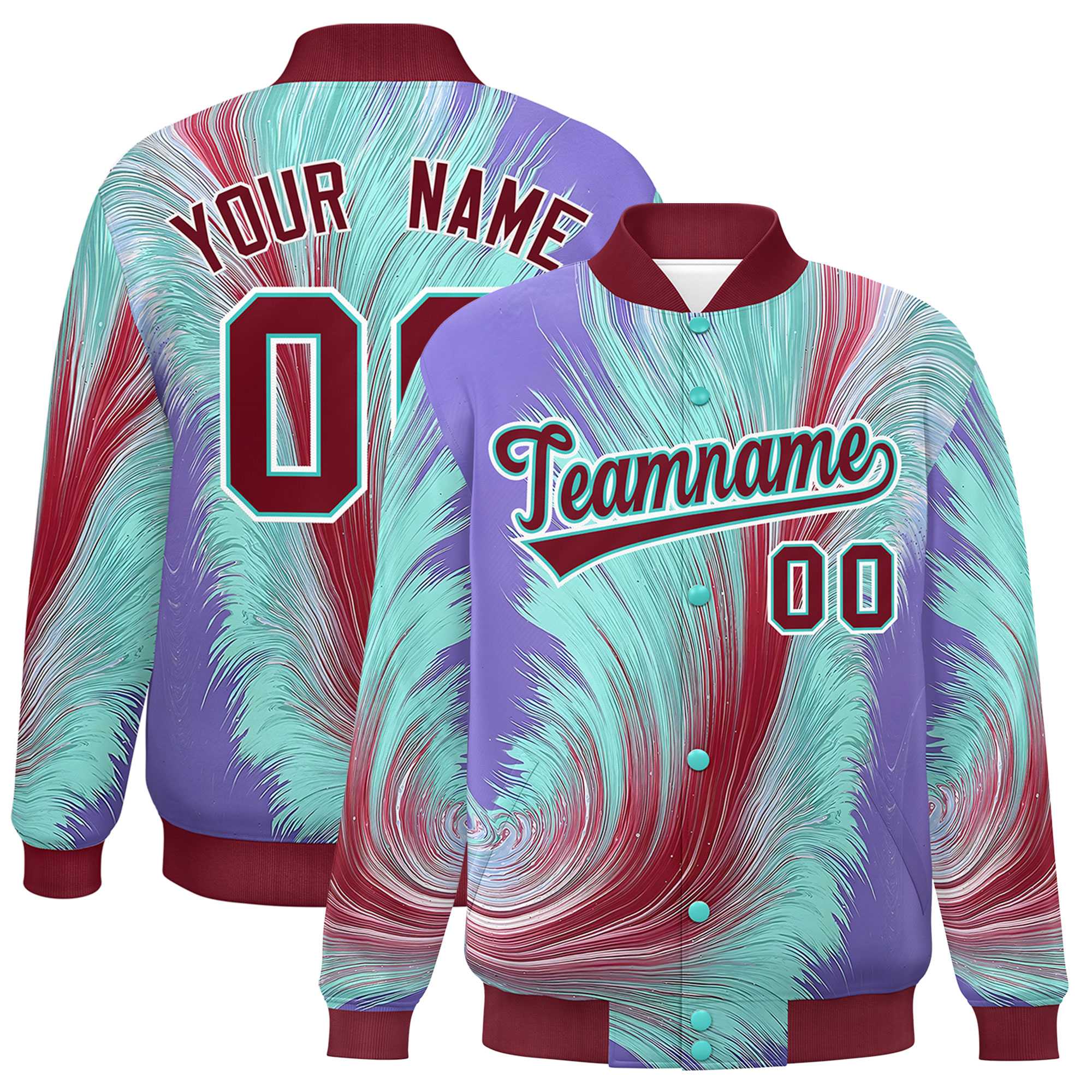 Custom Crimson Varsity Full-Snap Feather Fluid Pattern Letterman Baseball Jacket