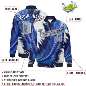 Custom Navy Varsity Full-Snap Feather Fluid Pattern Letterman Baseball Jacket