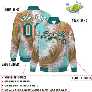 Custom Aqua Varsity Full-Snap Feather Fluid Pattern Letterman Baseball Jacket