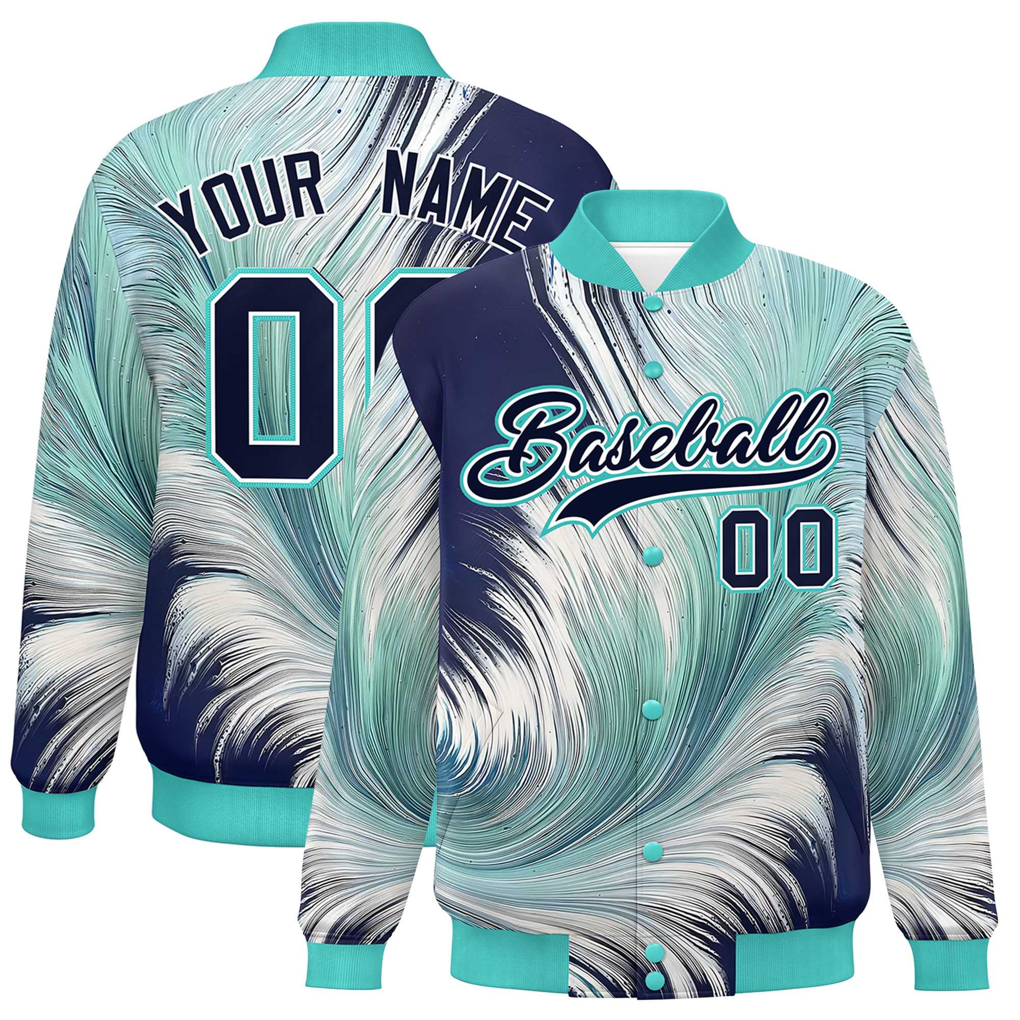 Custom Bright Green Varsity Full-Snap Feather Fluid Pattern Letterman Baseball Jacket