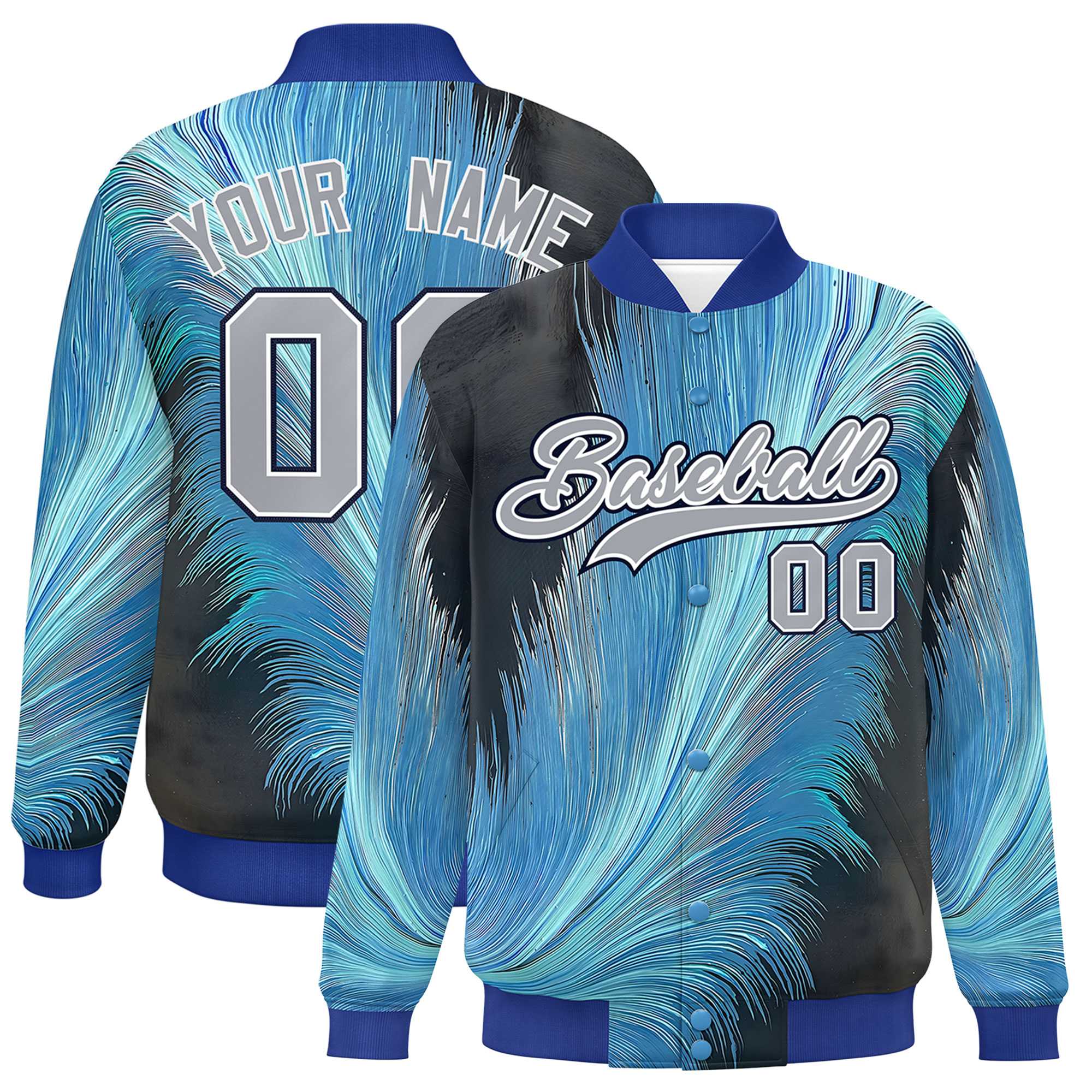 Custom Royal Varsity Full-Snap Feather Fluid Pattern Letterman Baseball Jacket