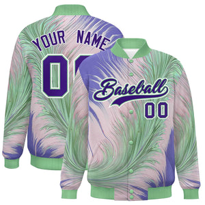 Custom Green Varsity Full-Snap Feather Fluid Pattern Letterman Baseball Jacket