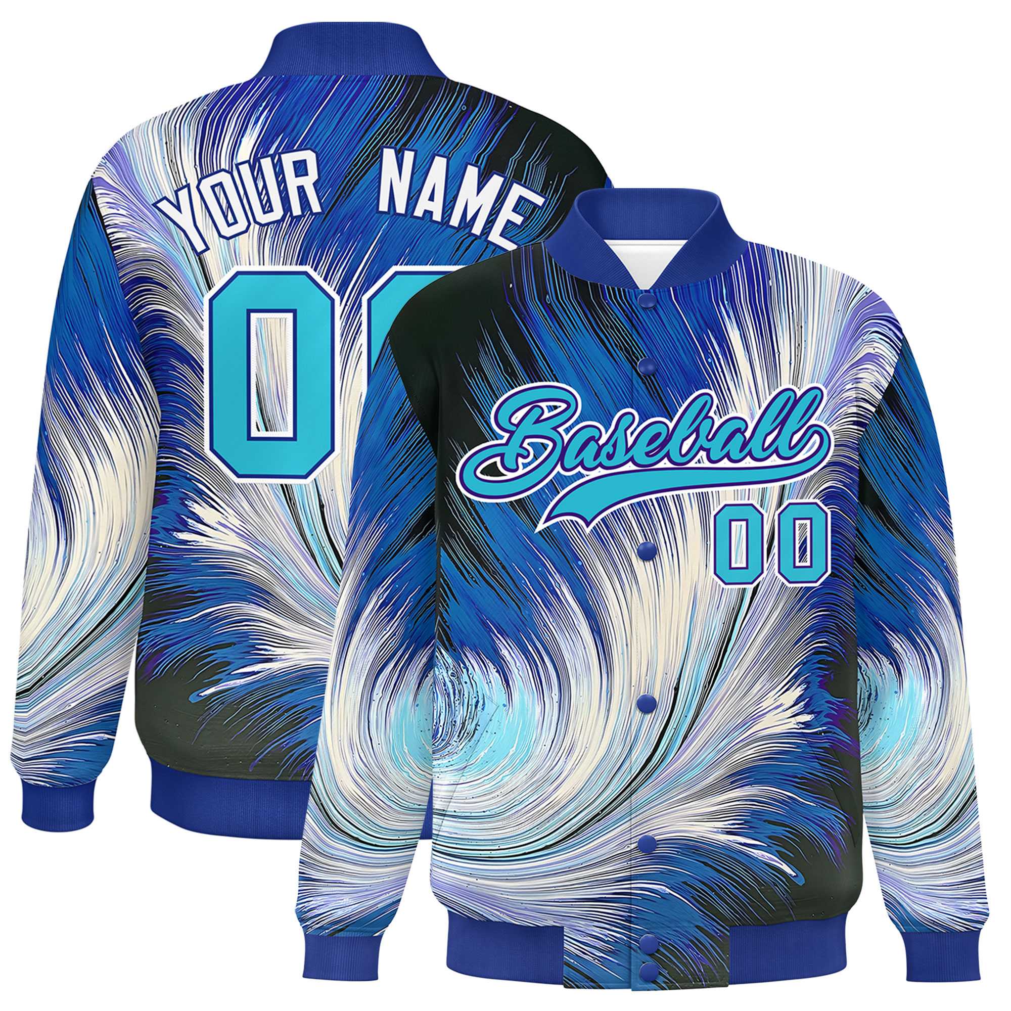 Custom Royal Varsity Full-Snap Feather Fluid Pattern Letterman Baseball Jacket