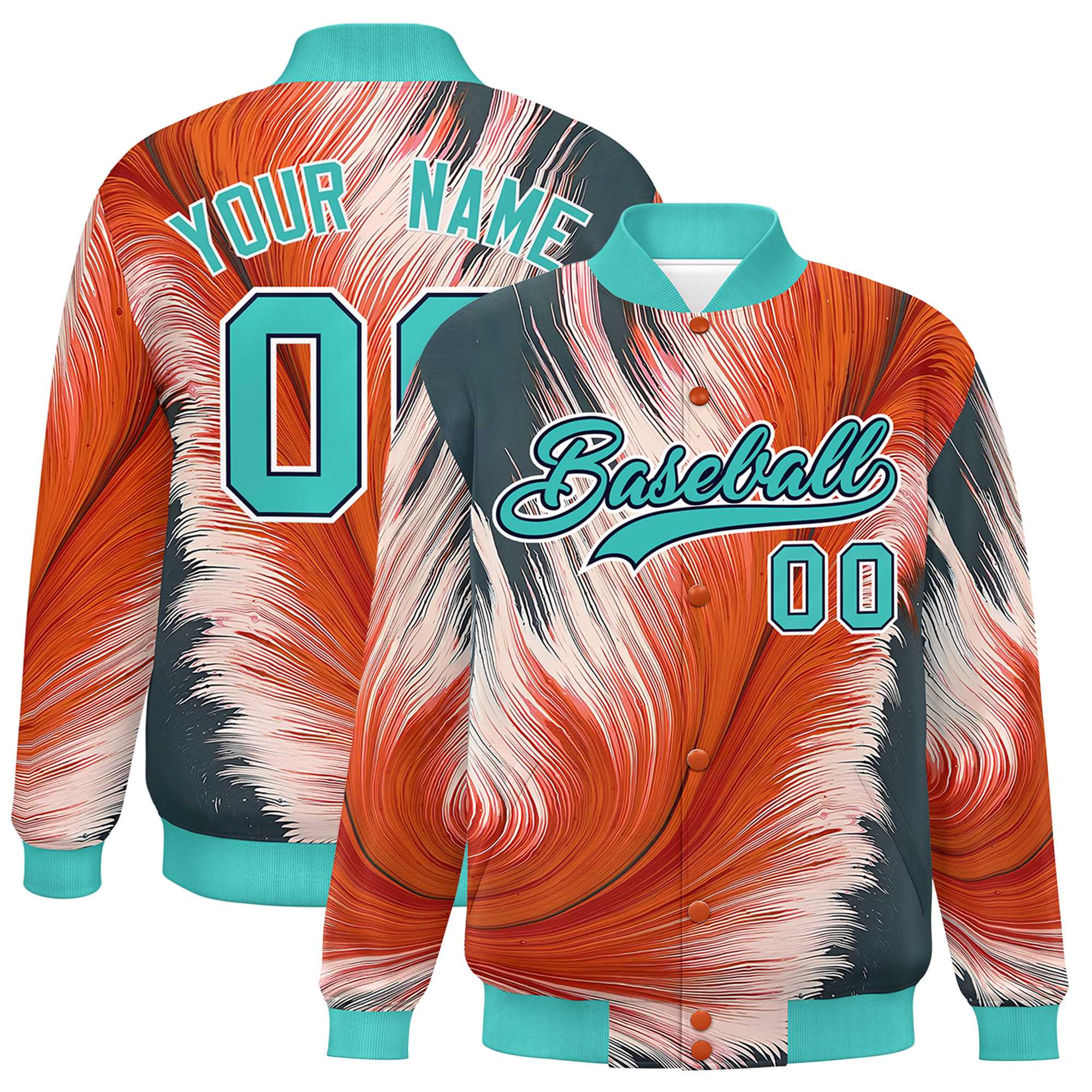 Custom Bright Green Varsity Full-Snap Feather Fluid Pattern Letterman Baseball Jacket