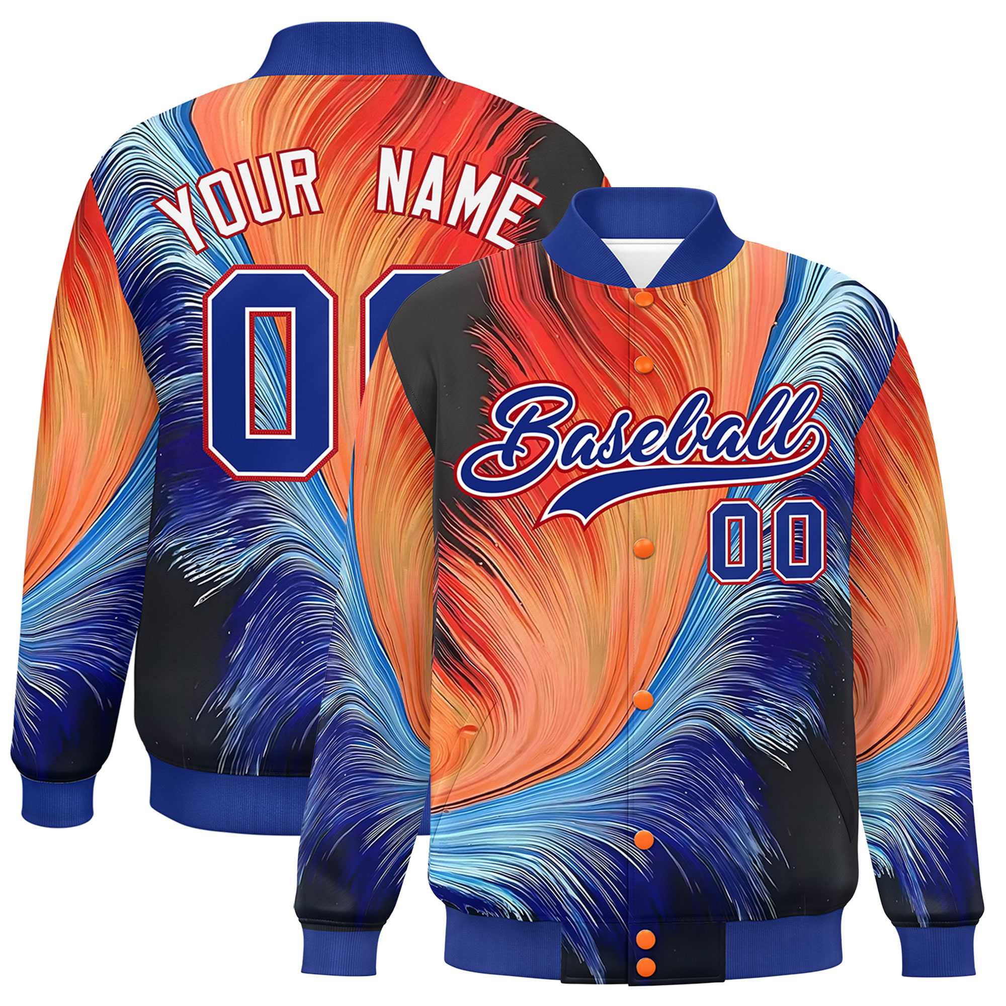 Custom Royal Varsity Full-Snap Feather Fluid Pattern Letterman Baseball Jacket