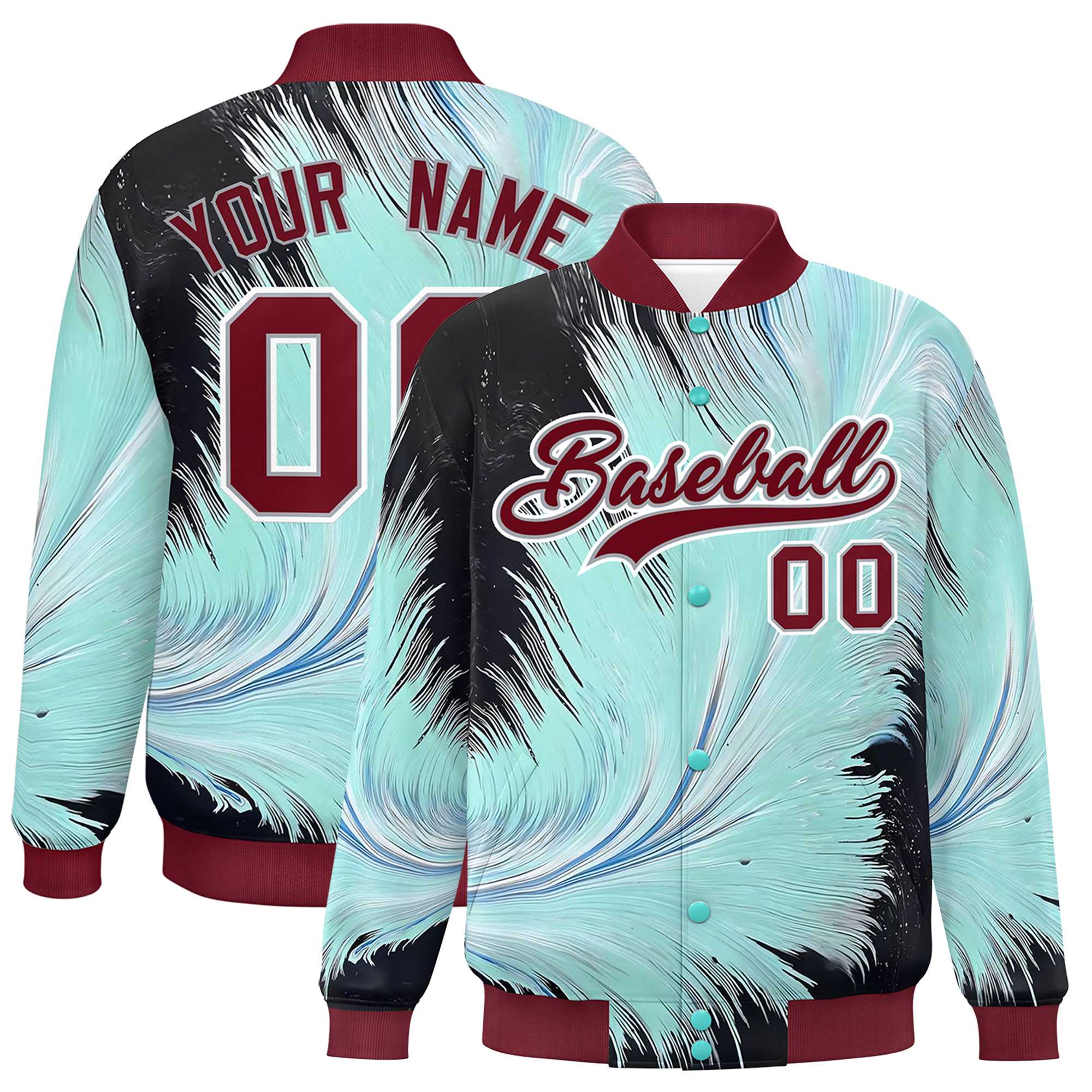 Custom Crimson Varsity Full-Snap Feather Fluid Pattern Letterman Baseball Jacket