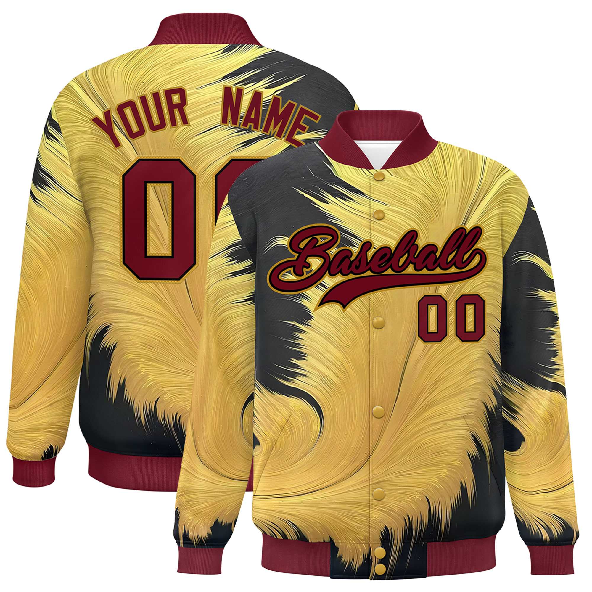 Custom Crimson Varsity Full-Snap Feather Fluid Pattern Letterman Baseball Jacket