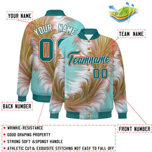 Custom Aqua Varsity Full-Snap Feather Fluid Pattern Letterman Baseball Jacket