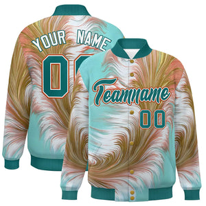 Custom Aqua Varsity Full-Snap Feather Fluid Pattern Letterman Baseball Jacket