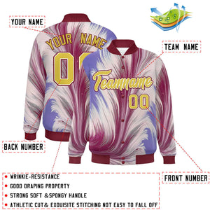 Custom Crimson Varsity Full-Snap Feather Fluid Pattern Letterman Baseball Jacket