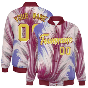 Custom Crimson Varsity Full-Snap Feather Fluid Pattern Letterman Baseball Jacket