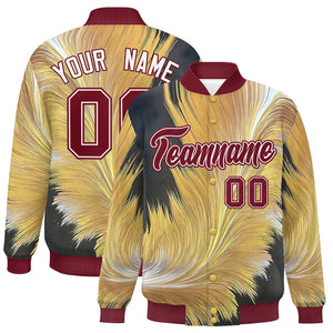 Custom Crimson Varsity Full-Snap Feather Fluid Pattern Letterman Baseball Jacket