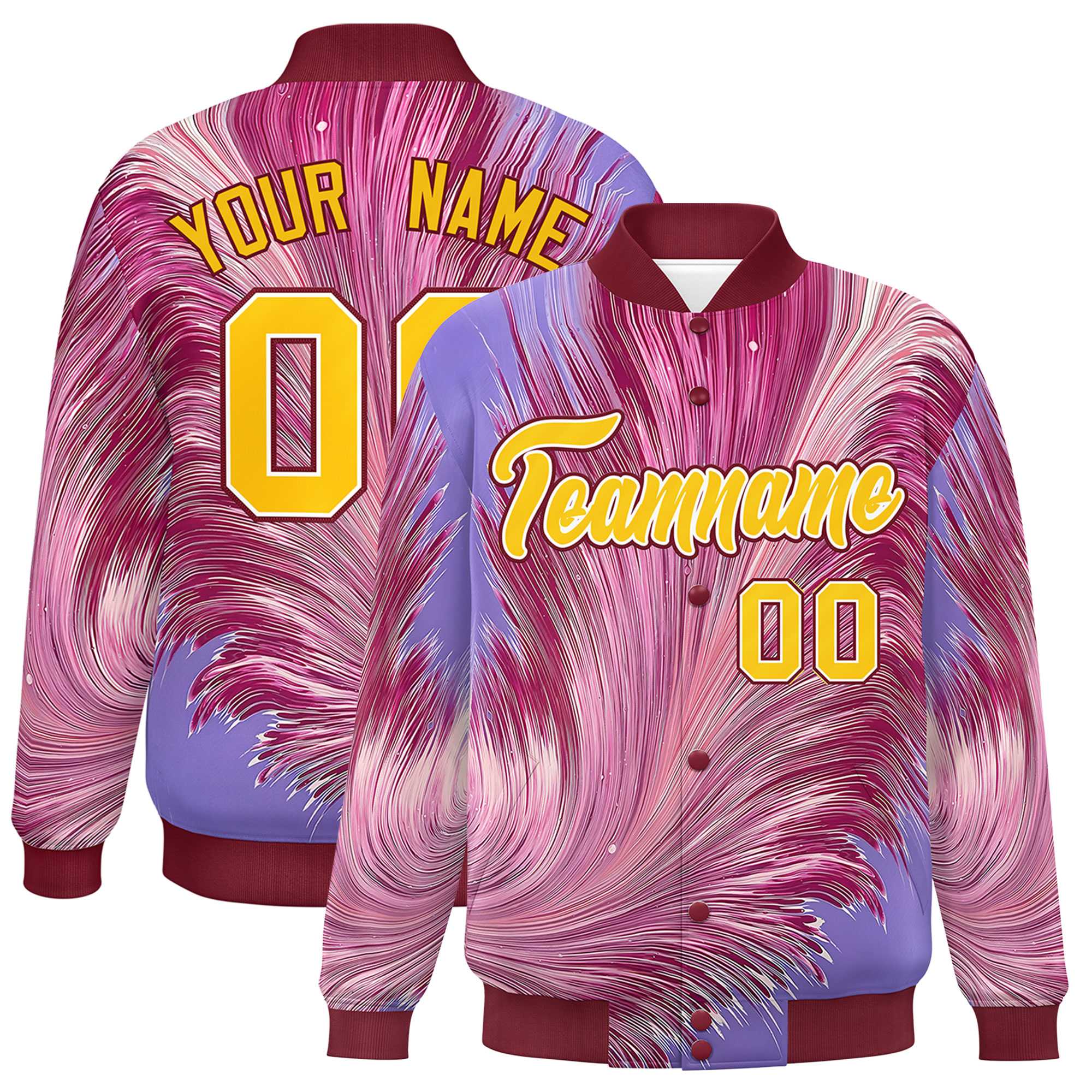 Custom Crimson Varsity Full-Snap Feather Fluid Pattern Letterman Baseball Jacket