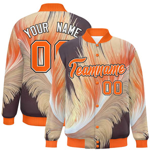 Custom Orange Varsity Full-Snap Feather Fluid Pattern Letterman Baseball Jacket