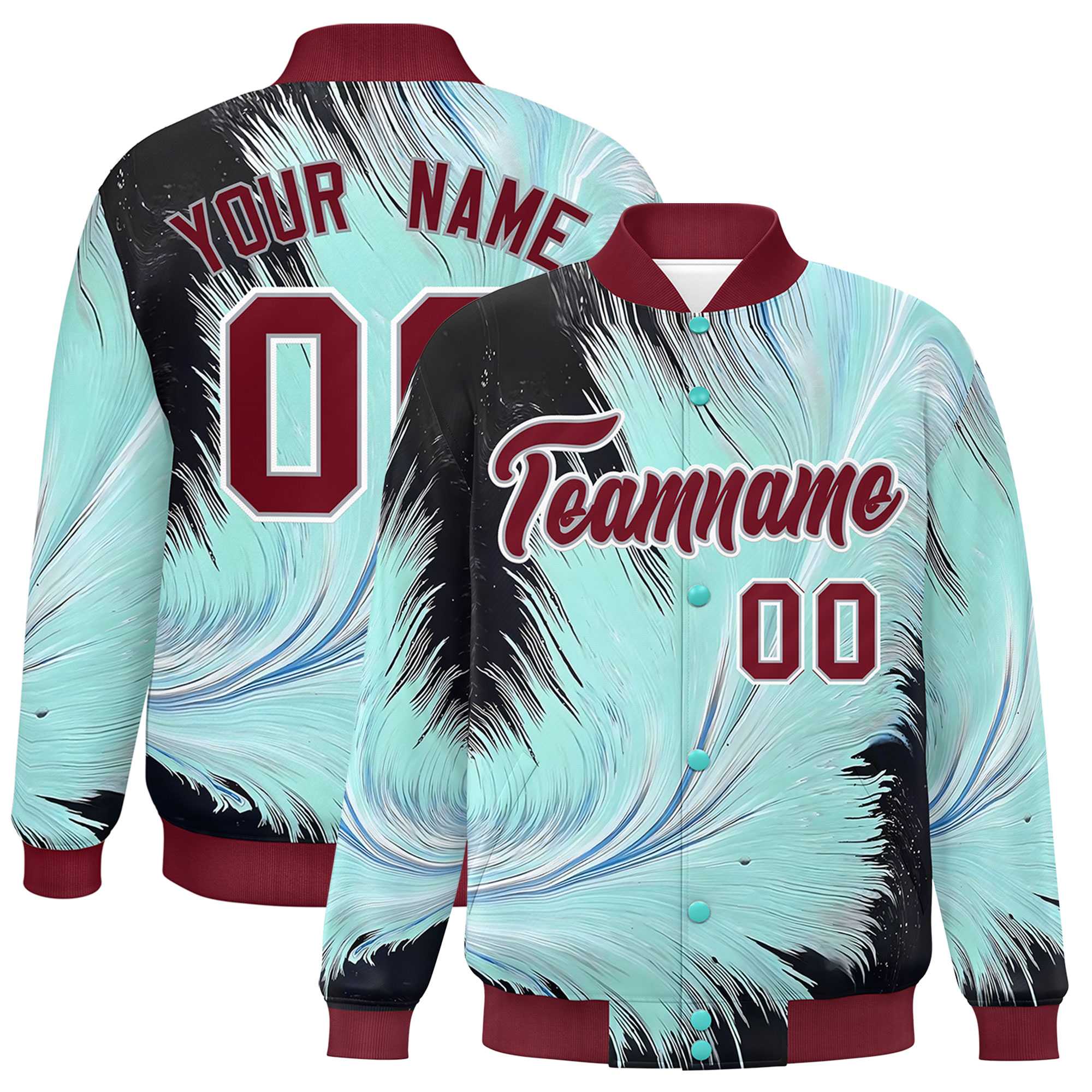 Custom Crimson Varsity Full-Snap Feather Fluid Pattern Letterman Baseball Jacket