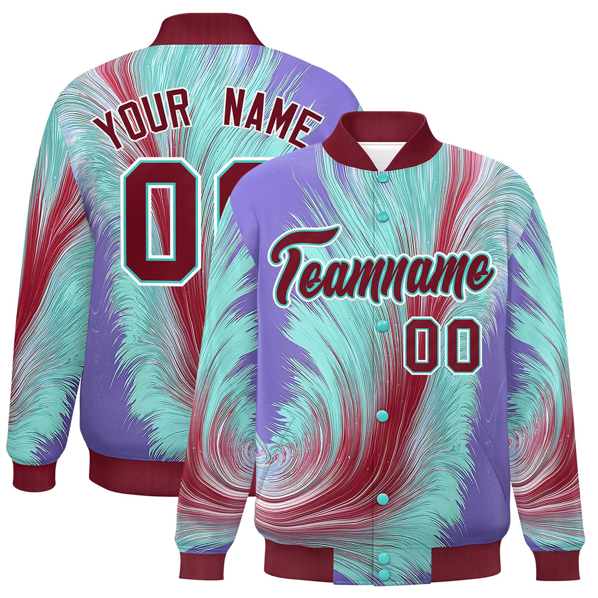 Custom Crimson Varsity Full-Snap Feather Fluid Pattern Letterman Baseball Jacket