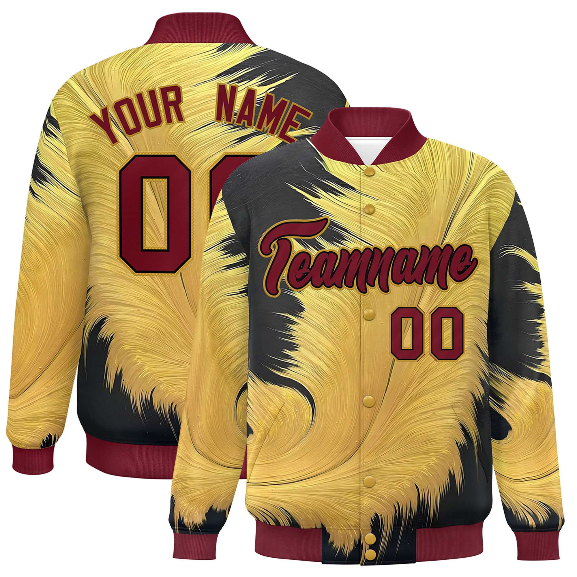 Custom Crimson Varsity Full-Snap Feather Fluid Pattern Letterman Baseball Jacket