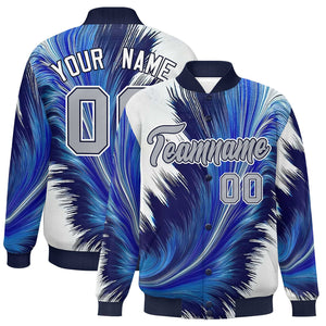 Custom Navy Varsity Full-Snap Feather Fluid Pattern Letterman Baseball Jacket