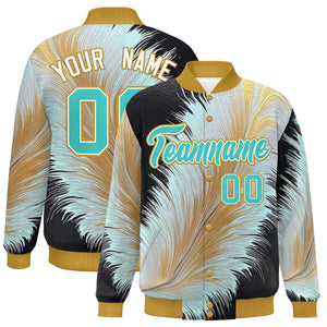 Custom Old Gold Varsity Full-Snap Feather Fluid Pattern Letterman Baseball Jacket