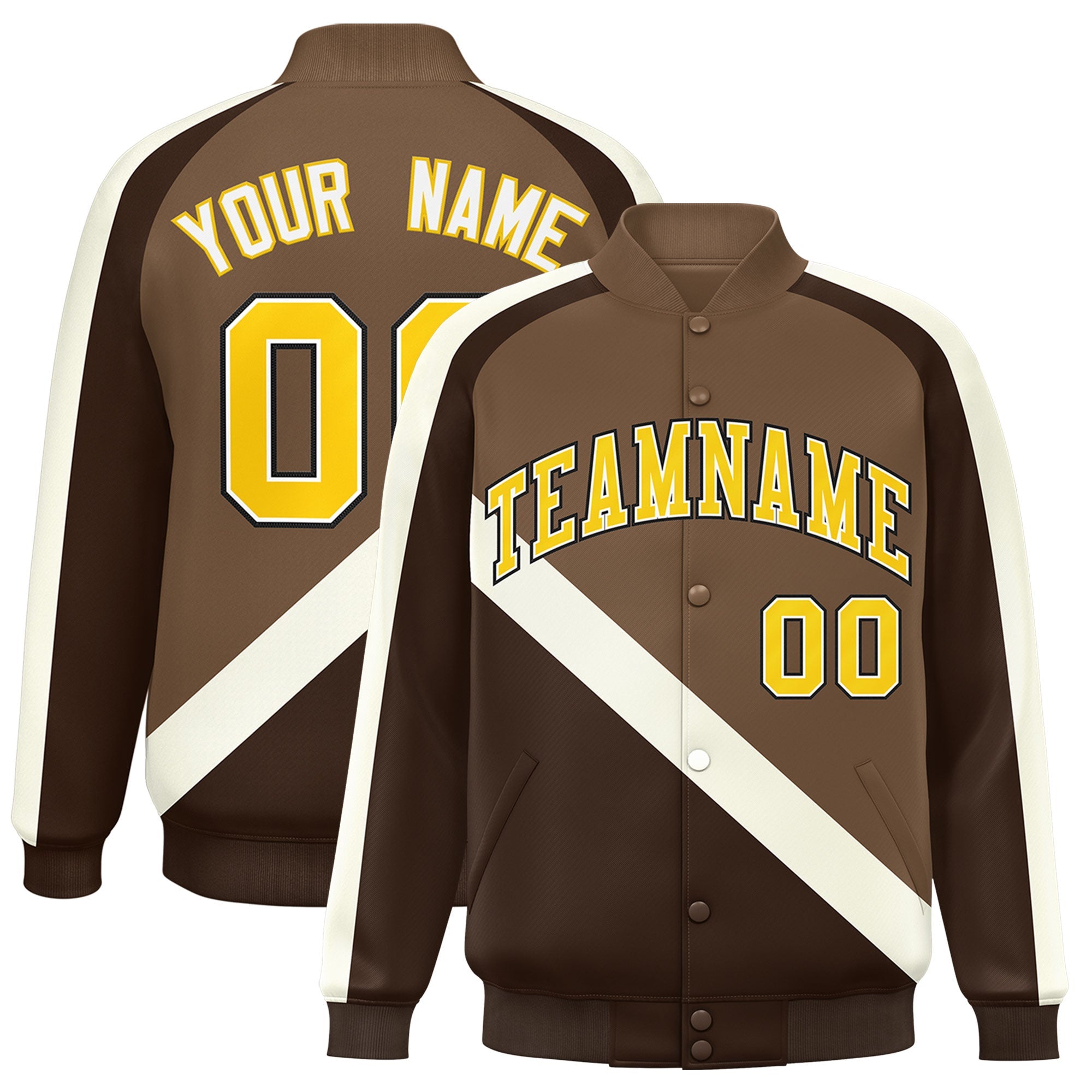 Custom Light Brown Brown Raglan Sleeves Varsity Full-Snap Letterman Baseball Jacket