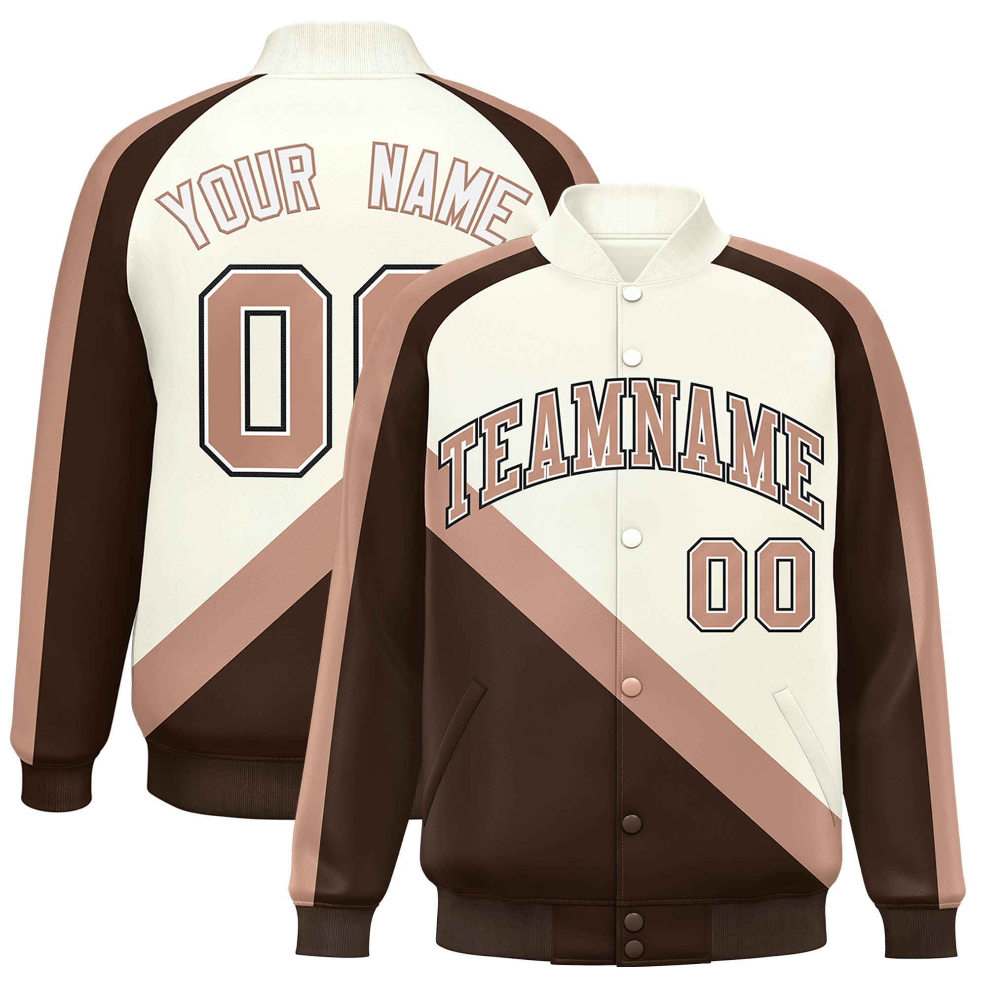 Custom Cream Brown Raglan Sleeves Varsity Full-Snap Letterman Baseball Jacket