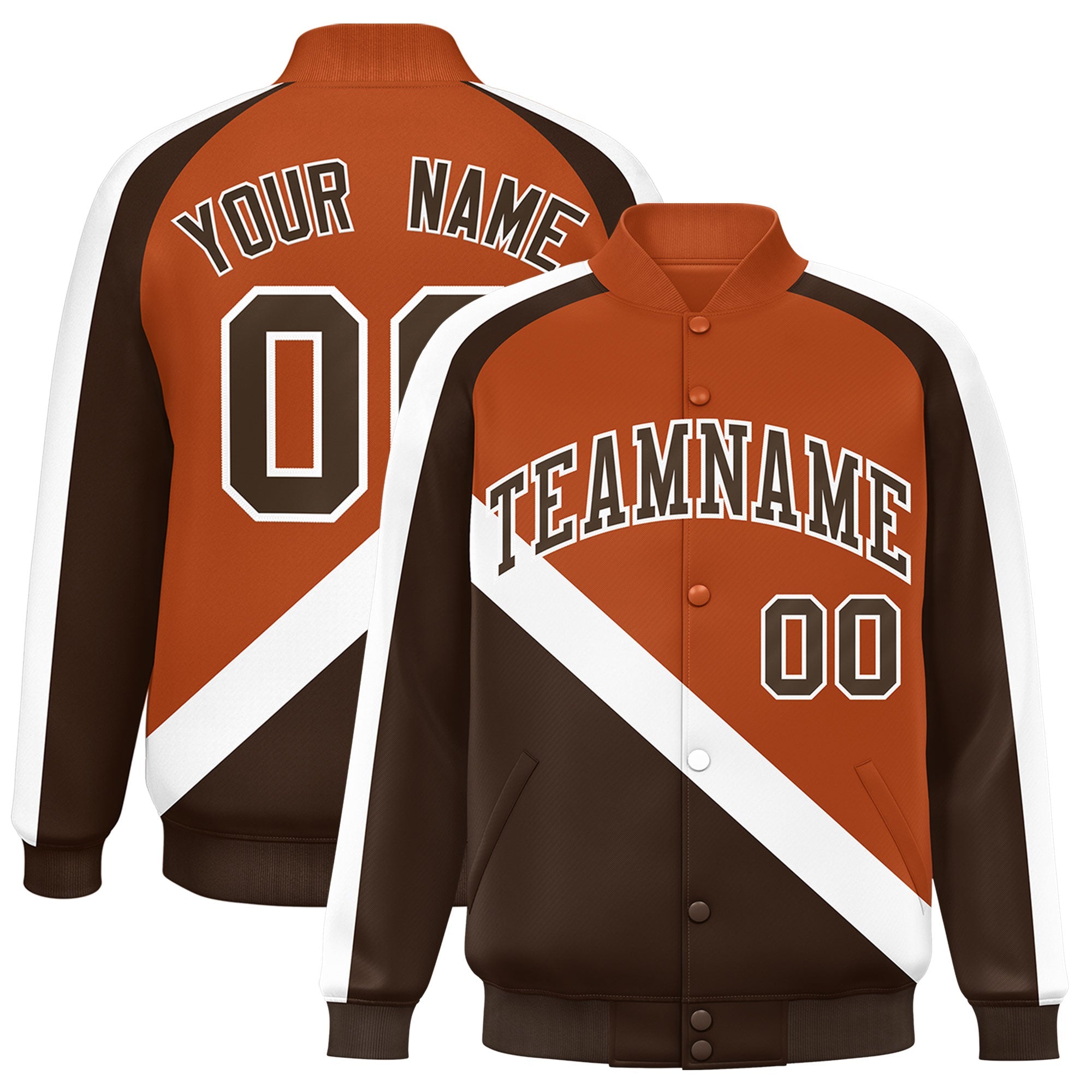 Custom Texas Orange Brown Raglan Sleeves Varsity Full-Snap Letterman Baseball Jacket