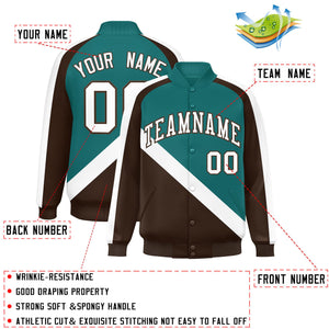 Custom Aqua Brown Raglan Sleeves Varsity Full-Snap Letterman Baseball Jacket