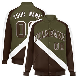 Custom Olive Brown Raglan Sleeves Varsity Full-Snap Letterman Baseball Jacket